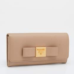 Prada Beige Saffiano Leather Bow Continental Wallet