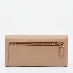 Prada Beige Saffiano Leather Bow Continental Wallet