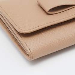Prada Beige Saffiano Leather Bow Continental Wallet
