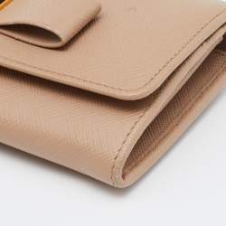 Prada Beige Saffiano Leather Bow Continental Wallet