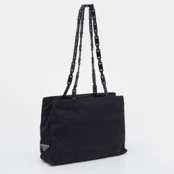 Pre Owned Prada Black Tessuto Chain Shoulder Bag