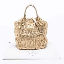 Pre Owned Prada Gold Nappa Gaufre Leather Tote