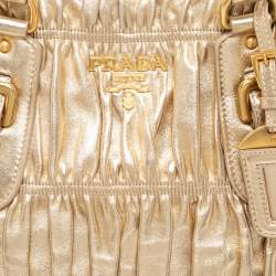 Pre Owned Prada Gold Nappa Gaufre Leather Tote
