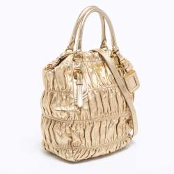Pre Owned Prada Gold Nappa Gaufre Leather Tote