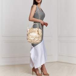 Pre Owned Prada Gold Nappa Gaufre Leather Tote
