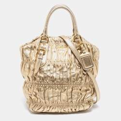 Pre Owned Prada Gold Nappa Gaufre Leather Tote