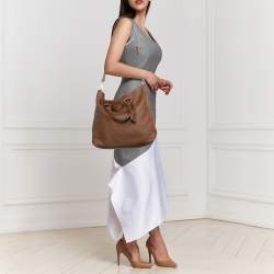 Pre Owned Prada Brown Vitello Daino Side Zip Shopping Tote