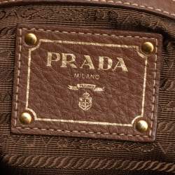 Pre Owned Prada Brown Vitello Daino Side Zip Shopping Tote