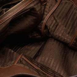 Pre Owned Prada Brown Vitello Daino Side Zip Shopping Tote