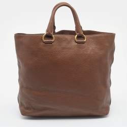 Pre Owned Prada Brown Vitello Daino Side Zip Shopping Tote