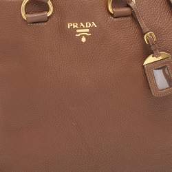 Pre Owned Prada Brown Vitello Daino Side Zip Shopping Tote