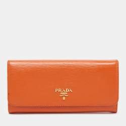Pre Owned Prada Orange Saffiano Lux Leather Flap Continental Wallet