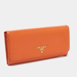 Pre Owned Prada Orange Saffiano Lux Leather Flap Continental Wallet