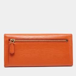 Pre Owned Prada Orange Saffiano Lux Leather Flap Continental Wallet