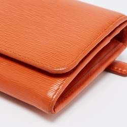 Pre Owned Prada Orange Saffiano Lux Leather Flap Continental Wallet