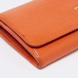 Pre Owned Prada Orange Saffiano Lux Leather Flap Continental Wallet