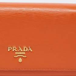 Pre Owned Prada Orange Saffiano Lux Leather Flap Continental Wallet