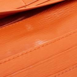 Pre Owned Prada Orange Saffiano Lux Leather Flap Continental Wallet
