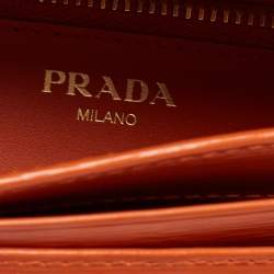 Pre Owned Prada Orange Saffiano Lux Leather Flap Continental Wallet