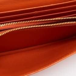 Pre Owned Prada Orange Saffiano Lux Leather Flap Continental Wallet