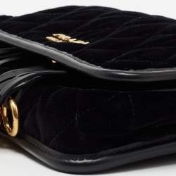 Pre Owned Prada Black Velvet and Leather Corsaire Chain Belt Bag  