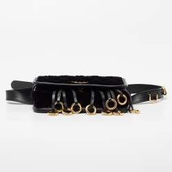 Pre Owned Prada Black Velvet and Leather Corsaire Chain Belt Bag  