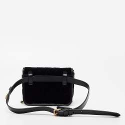 Pre Owned Prada Black Velvet and Leather Corsaire Chain Belt Bag  