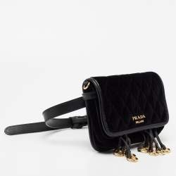 Pre Owned Prada Black Velvet and Leather Corsaire Chain Belt Bag  