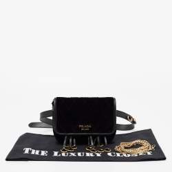 Pre Owned Prada Black Velvet and Leather Corsaire Chain Belt Bag  