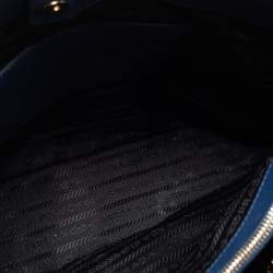 Pre Owned Prada Blue/Black Saffiano Lux Leather Small Middle Zip Tote