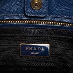 Pre Owned Prada Blue/Black Saffiano Lux Leather Small Middle Zip Tote