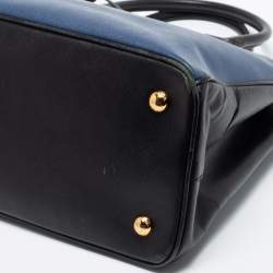 Pre Owned Prada Blue/Black Saffiano Lux Leather Small Middle Zip Tote