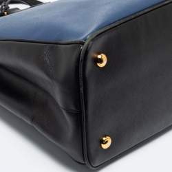 Pre Owned Prada Blue/Black Saffiano Lux Leather Small Middle Zip Tote