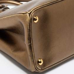 Pre Owned Prada Metallic Gold Saffiano Lux Leather Small Galleria Double Zip Tote