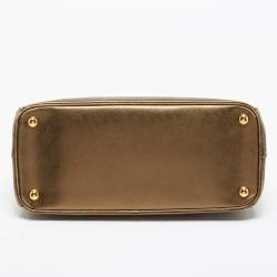 Pre Owned Prada Metallic Gold Saffiano Lux Leather Small Galleria Double Zip Tote