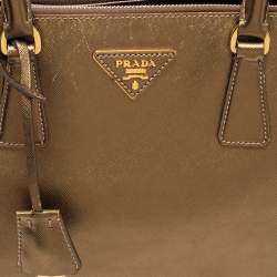 Pre Owned Prada Metallic Gold Saffiano Lux Leather Small Galleria Double Zip Tote