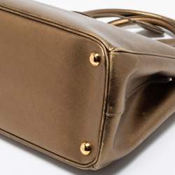 Pre Owned Prada Metallic Gold Saffiano Lux Leather Small Galleria Double Zip Tote