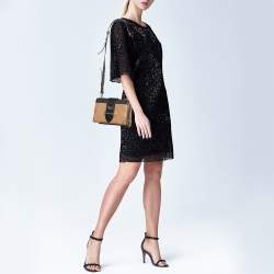 Pre Owned Prada Beige/Black Saffiano Leather Cahier Shoulder Bag