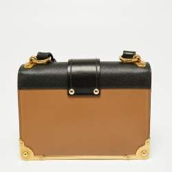 Pre Owned Prada Beige/Black Saffiano Leather Cahier Shoulder Bag