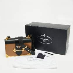 Pre Owned Prada Beige/Black Saffiano Leather Cahier Shoulder Bag