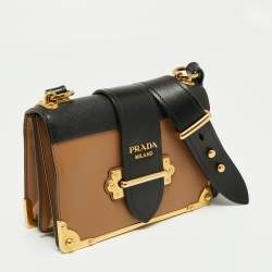 Pre Owned Prada Beige/Black Saffiano Leather Cahier Shoulder Bag