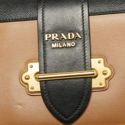 Pre Owned Prada Beige/Black Saffiano Leather Cahier Shoulder Bag