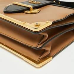 Pre Owned Prada Beige/Black Saffiano Leather Cahier Shoulder Bag