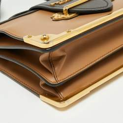 Pre Owned Prada Beige/Black Saffiano Leather Cahier Shoulder Bag