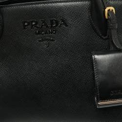 Pre Owned Prada Black Saffiano Cuir Leather Small Monochrome Tote