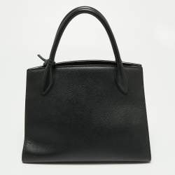 Pre Owned Prada Black Saffiano Cuir Leather Small Monochrome Tote