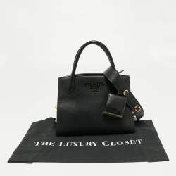 Pre Owned Prada Black Saffiano Cuir Leather Small Monochrome Tote