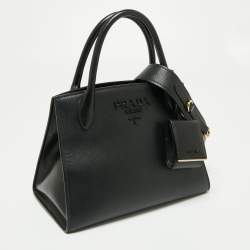 Pre Owned Prada Black Saffiano Cuir Leather Small Monochrome Tote