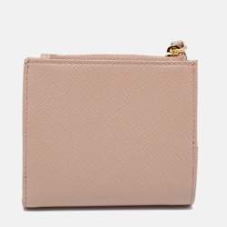 Pre Owned Prada Beige Saffiano Leather Compact Wallet