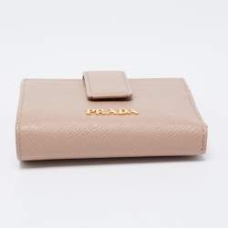 Pre Owned Prada Beige Saffiano Leather Compact Wallet